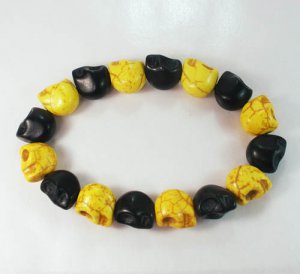 New Twin Color Turquoise Black Yellow Skull Bead Beads Stretch Bracelet for Men Women ZZ2251