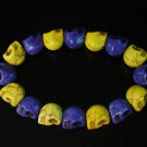 New Twin Color Turquoise Purple Yellow Skull Bead Beads Stretch Bracelet for Men Women ZZ2252