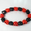 New Twin Color Turquoise Black Red Skull Bead Beads Stretch Bracelet for Men Women ZZ2254