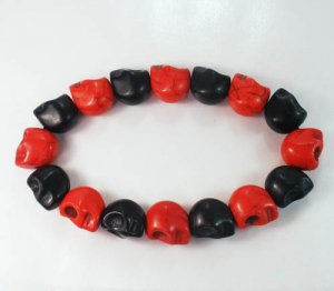 New Twin Color Turquoise Black Red Skull Bead Beads Stretch Bracelet for Men Women ZZ2254