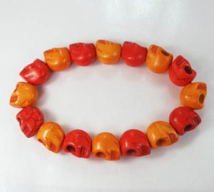 New Twin Color Turquoise Orange Red Skull Bead Beads Stretch Bracelet for Men Women ZZ2255
