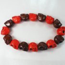 New Twin Color Turquoise Brown Red Skull Bead Beads Stretch Bracelet for Men Women ZZ2256