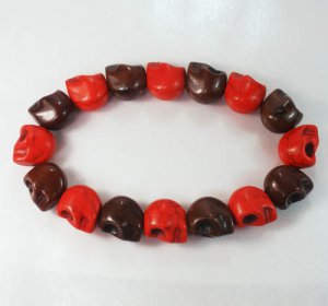 New Twin Color Turquoise Brown Red Skull Bead Beads Stretch Bracelet for Men Women ZZ2256