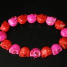 New Twin Color Turquoise Hot Pink Red Skull Bead Beads Stretch Bracelet for Men Women ZZ2258