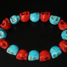 New Twin Color Turquoise Baby Blue Red Skull Bead Beads Stretch Bracelet for Men Women ZZ2259
