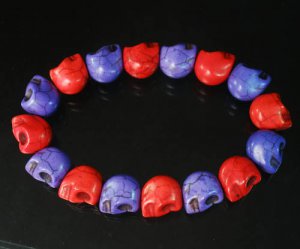 New Twin Color Turquoise Purple Red Skull Bead Beads Stretch Bracelet for Men Women ZZ2260