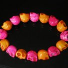 New Twin Color Turquoise Hot Pink Orange Skull Bead Beads Stretch Bracelet for Men Women ZZ2261