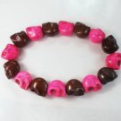 New Twin Color Turquoise Hot Pink Brown Skull Bead Beads Stretch Bracelet for Men Women ZZ2262