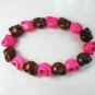 New Twin Color Turquoise Hot Pink Brown Skull Bead Beads Stretch Bracelet for Men Women ZZ2262