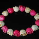 New Twin Color Turquoise Hot Pink White Skull Bead Beads Stretch Bracelet for Men Women ZZ2263