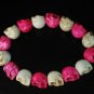 New Twin Color Turquoise Hot Pink White Skull Bead Beads Stretch Bracelet for Men Women ZZ2263