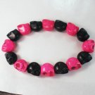 New Twin Color Turquoise Hot Pink Black Skull Bead Beads Stretch Bracelet for Men Women ZZ2264