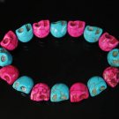 New Twin Color Turquoise Hot Pink Black Skull Bead Beads Stretch Bracelet for Men Women ZZ2264