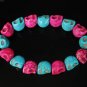New Twin Color Turquoise Hot Pink Black Skull Bead Beads Stretch Bracelet for Men Women ZZ2264