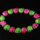 New Twin Color Turquoise Hot Pink Green Skull Bead Beads Stretch Bracelet for Men Women ZZ2266