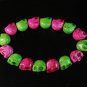 New Twin Color Turquoise Hot Pink Green Skull Bead Beads Stretch Bracelet for Men Women ZZ2266