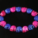 New Twin Color Turquoise Hot Pink Purple Skull Bead Beads Stretch Bracelet for Men Women ZZ2267