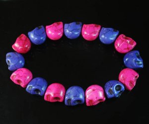 New Twin Color Turquoise Hot Pink Purple Skull Bead Beads Stretch Bracelet for Men Women ZZ2267