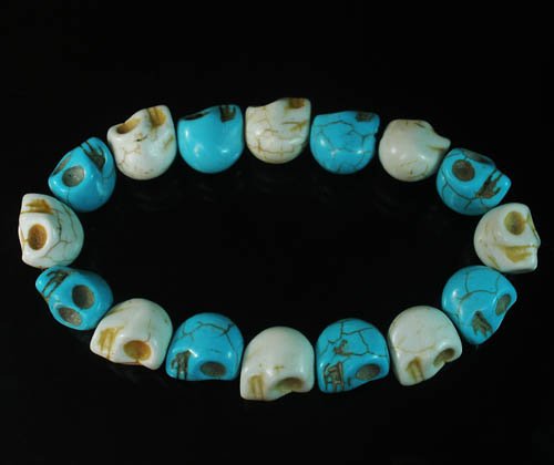 New Twin Color Turquoise Baby Blue White Skull Bead Beads Stretch Bracelet for Men Women ZZ2268