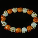 New Twin Color Turquoise Orange White Skull Bead Beads Stretch Bracelet for Men Women ZZ2269