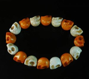 New Twin Color Turquoise Orange White Skull Bead Beads Stretch Bracelet for Men Women ZZ2269