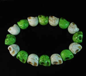 New Twin Color Turquoise Green White Skull Bead Beads Stretch Bracelet for Men Women ZZ2270