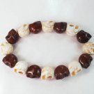 New Twin Color Turquoise Brown White Skull Bead Beads Stretch Bracelet for Men Women ZZ2271