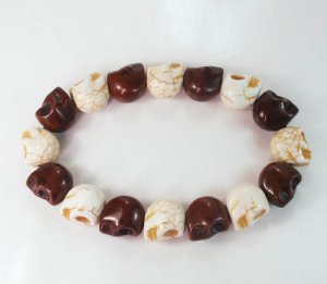 New Twin Color Turquoise Brown White Skull Bead Beads Stretch Bracelet for Men Women ZZ2271