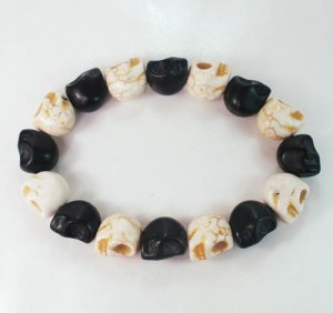 New Twin Color Turquoise Black White Skull Bead Beads Stretch Bracelet for Men Women ZZ2272