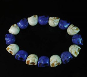 New Twin Color Turquoise Purple White Skull Bead Beads Stretch Bracelet for Men Women ZZ2273