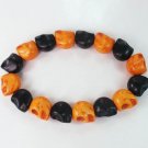New Twin Color Turquoise Orange Black Skull Bead Beads Stretch Bracelet for Men Women ZZ2274