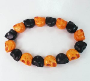 New Twin Color Turquoise Orange Black Skull Bead Beads Stretch Bracelet for Men Women ZZ2274