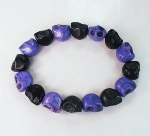 New Twin Color Turquoise Purple Black Skull Bead Beads Stretch Bracelet for Men Women ZZ2275