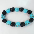New Twin Color Turquoise Baby Blue Black Skull Bead Beads Stretch Bracelet for Men Women ZZ2276