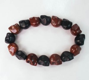 New Twin Color Turquoise Brown Black Skull Bead Beads Stretch Bracelet for Men Women ZZ2277