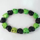 New Twin Color Turquoise Green Black Skull Bead Beads Stretch Bracelet for Men Women ZZ2278
