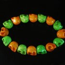 New Twin Color Turquoise Green Orange Skull Bead Beads Stretch Bracelet for Men Women ZZ2279