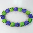 New Twin Color Turquoise Green Purple Skull Bead Beads Stretch Bracelet for Men Women ZZ2282