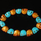 New Twin Color Turquoise Orange Baby Blue Skull Bead Beads Stretch Bracelet for Men Women ZZ2283
