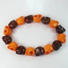 New Twin Color Turquoise Orange Brown Skull Bead Beads Stretch Bracelet for Men Women ZZ2284
