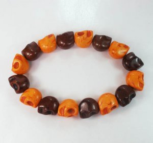 New Twin Color Turquoise Orange Brown Skull Bead Beads Stretch Bracelet for Men Women ZZ2284