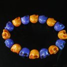 New Twin Color Turquoise Orange Purple Skull Bead Beads Stretch Bracelet for Men Women ZZ2285