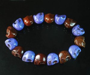 New Twin Color Turquoise Brown Purple Skull Bead Beads Stretch Bracelet for Men Women ZZ2286