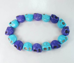 New Twin Color Turquoise Baby Blue Purple Skull Bead Beads Stretch Bracelet for Men Women ZZ2287