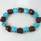 New Twin Color Turquoise Baby Blue Brown Skull Bead Beads Stretch Bracelet for Men Women ZZ2288