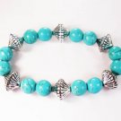 Silvery Plated Resin Bead Turquoise White Bead Stretch Bracelet for Men Women ZZ2116