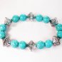 Silvery Plated Resin Bead Turquoise White Bead Stretch Bracelet for Men Women ZZ2116