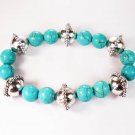 Silvery Plated Resin Bead Turquoise White Bead Stretch Bracelet for Men Women ZZ2117