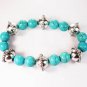 Silvery Plated Resin Bead Turquoise White Bead Stretch Bracelet for Men Women ZZ2117