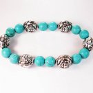 Silvery Plated Resin Bead Turquoise White Bead Stretch Bracelet for Men Women ZZ2118